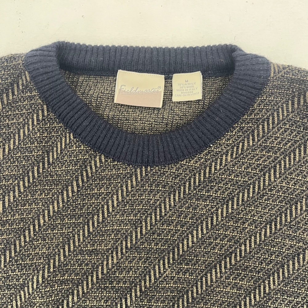 Fieldmaster Mens Size M Pullover Sweater Blue Beige Crew Neck Long Sleeve - Picture 2 of 7